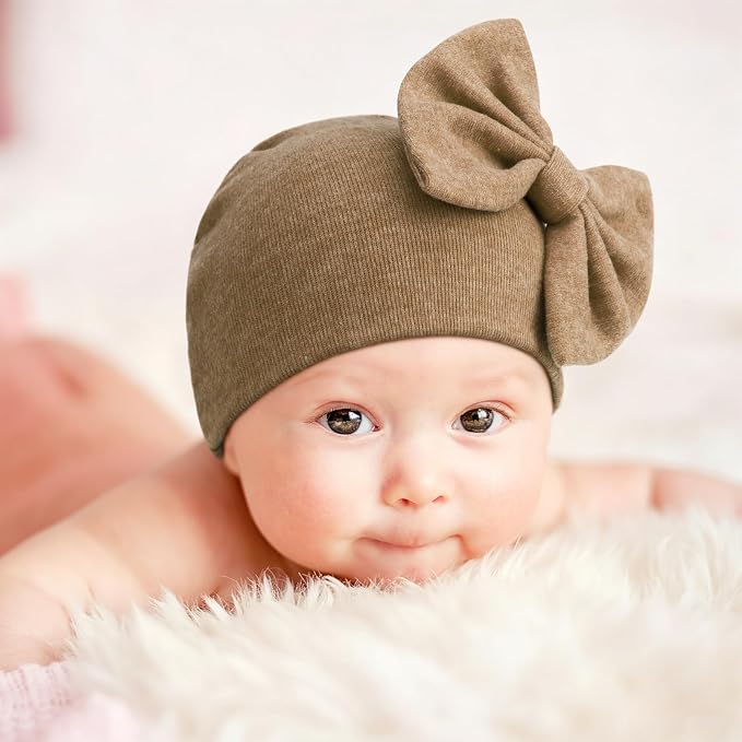 BQUBO Newborn Baby Girls Hats Mittens Set Hospital Hat Beanie Infant Bow Hats - Image 3