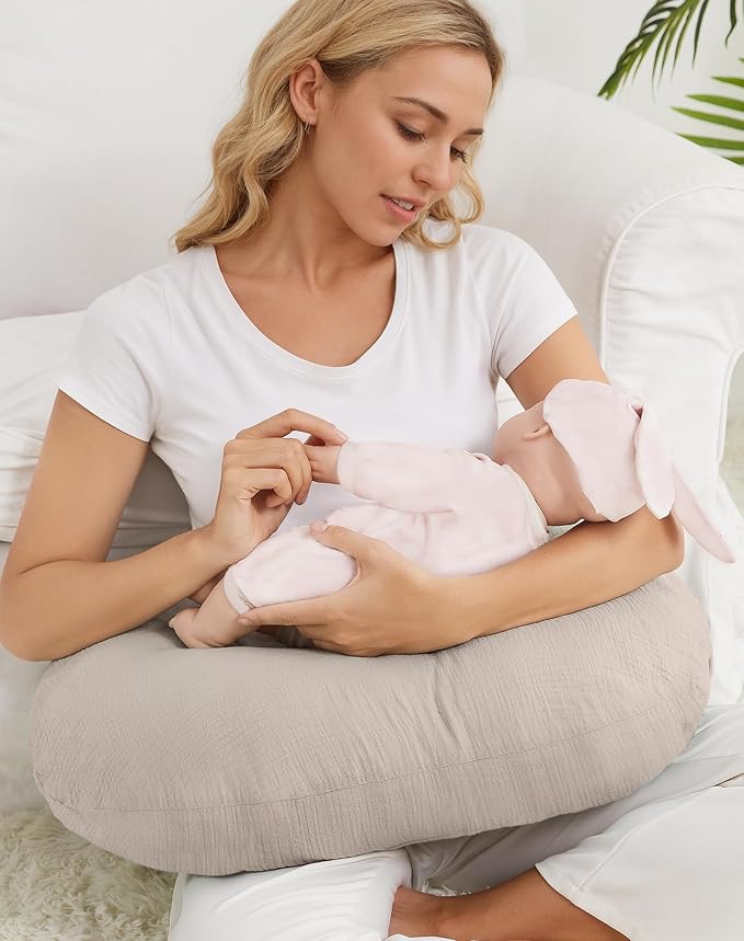 Nursing Pillow Covers 2 Pack, Muslin Nursing Cover for Breastfeeding Pillows, Comfortable for Baby Girls and Boys (Leaf-B & Sage)