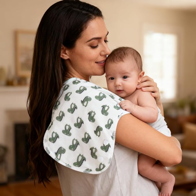 Baby Burp Cloths with Snap Design 3 Layers Thicken Cotton Absorbent and Soft - Image 2