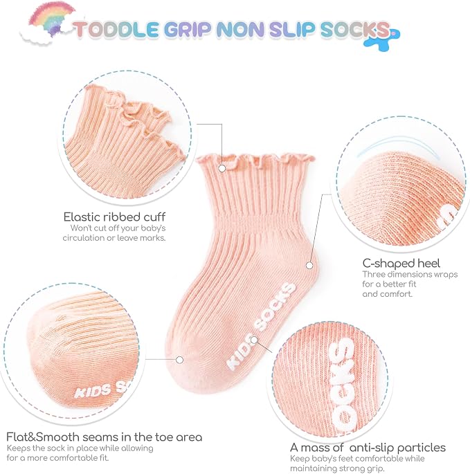 Baby Toddler Girls Socks Grip Ruffle Non Slip Kids Cotton 12 Pack Socks | - Image 3