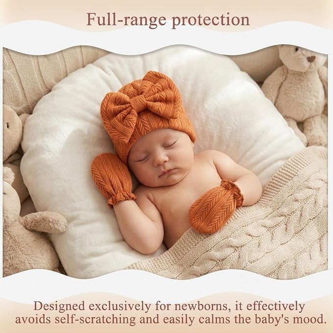 Newborn Baby Girl Hats Mittens Set Cotton - Image 5