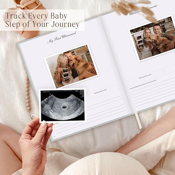 Lanpn My Pregnancy Journal Memory Book for First Time Mom, 156 Page Pregnant Announcement Must Have Planner Scrapbook, Pregnancy Tracking Diary Mom to Be Keepsake Gift for Expecting New Parent Grey