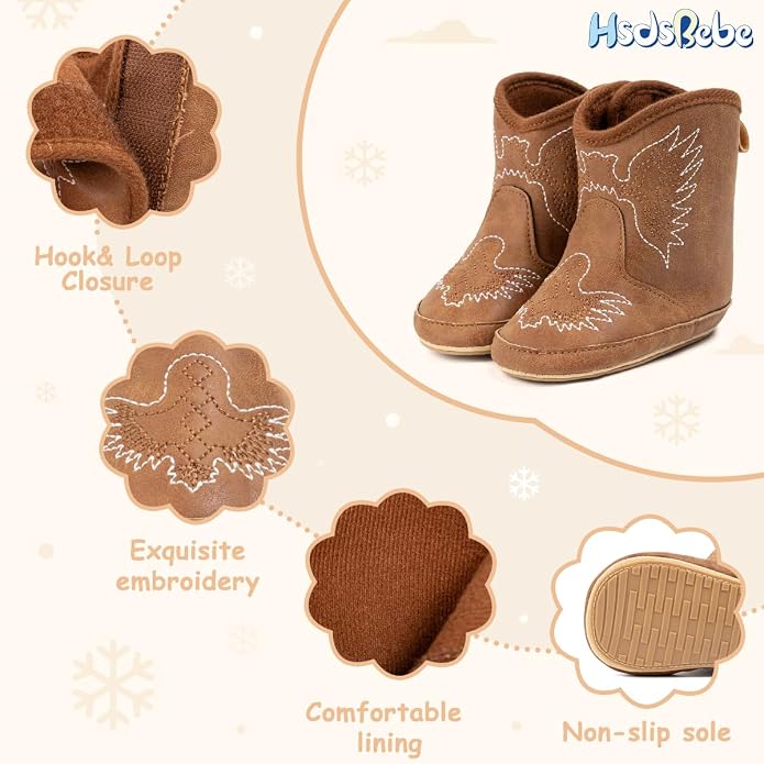 HsdsBebe Baby Boys Girls Western Cowboy Boots Infant Moccasins High Top Booties - Image 5