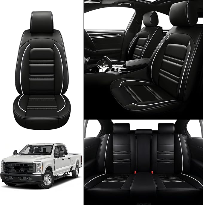 Seat Covers for Ford f250 2011-2025 | 5-Seats Leather Seat Covers, Easy to Install Automotive Seat Covers Full Set (Full Set, Black&White Line)