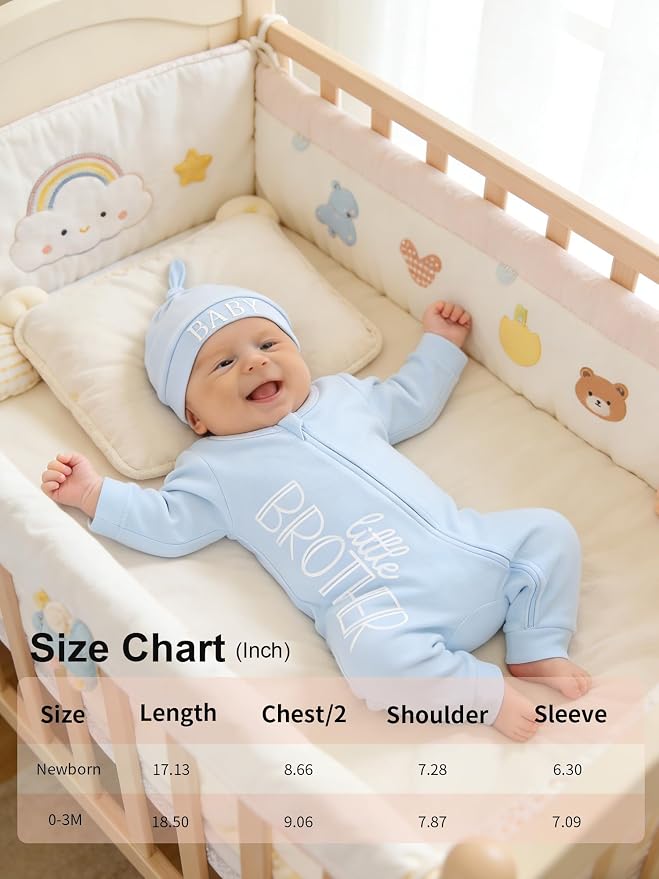 Babymine 100% Cotton 2-Way Zipper Little Brother Newborn Outfit 0-3 Months | - Image 7