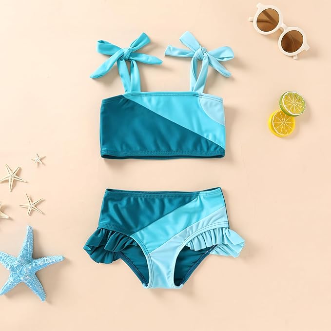 YOUNGER TREE Toddler Girls Two Pieces Swimsuit Color Block Stripe Swimwear Summer Beach Bathing Suit 18M-5T