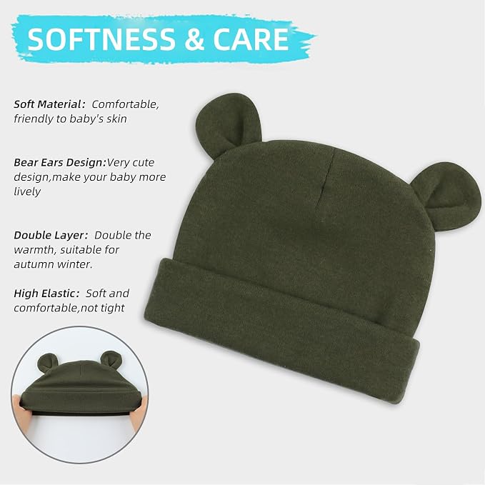 Pesaat Newborn Hospital Hat 0-12Months Preemie Boys Girls Beanie Solid Infant - Image 2