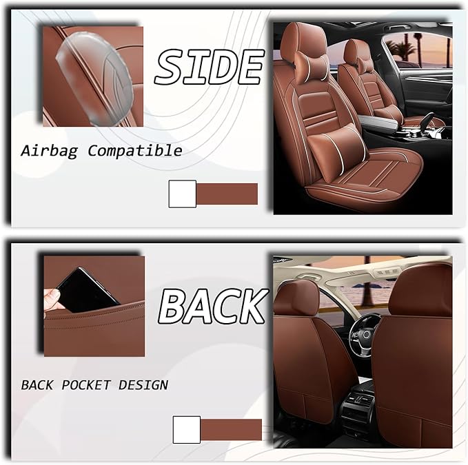 Car Seat Covers for Dodge Journey 2009-2020 | 5-Seats Seat Covers, Waterproof Seat Protectors, Automotive Seat Covers (Full Set with Pillow,Coffee)