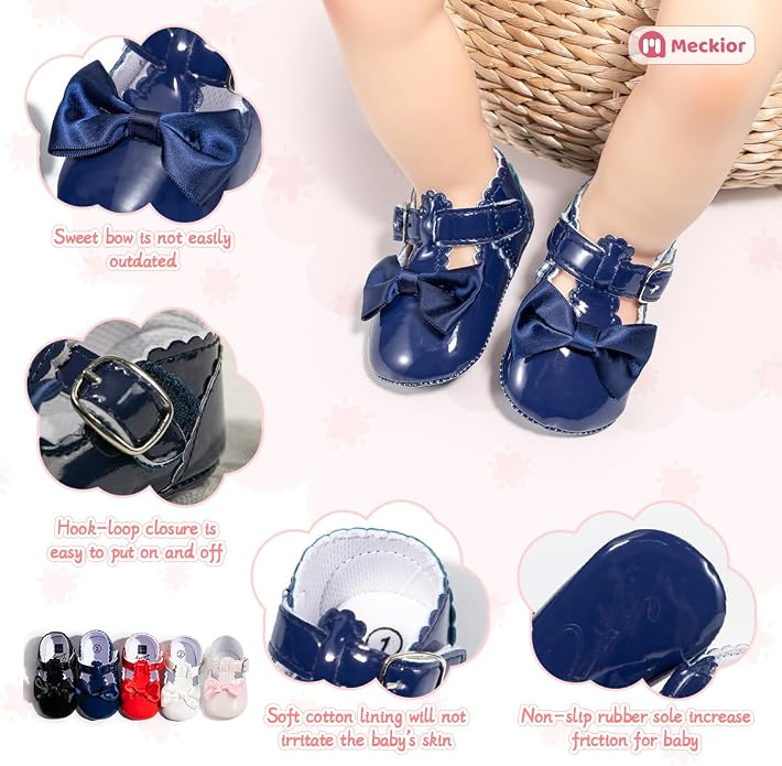 Meckior Infant Baby Girls Soft Sole Bowknot Princess Wedding Dress Mary Jane - Image 5
