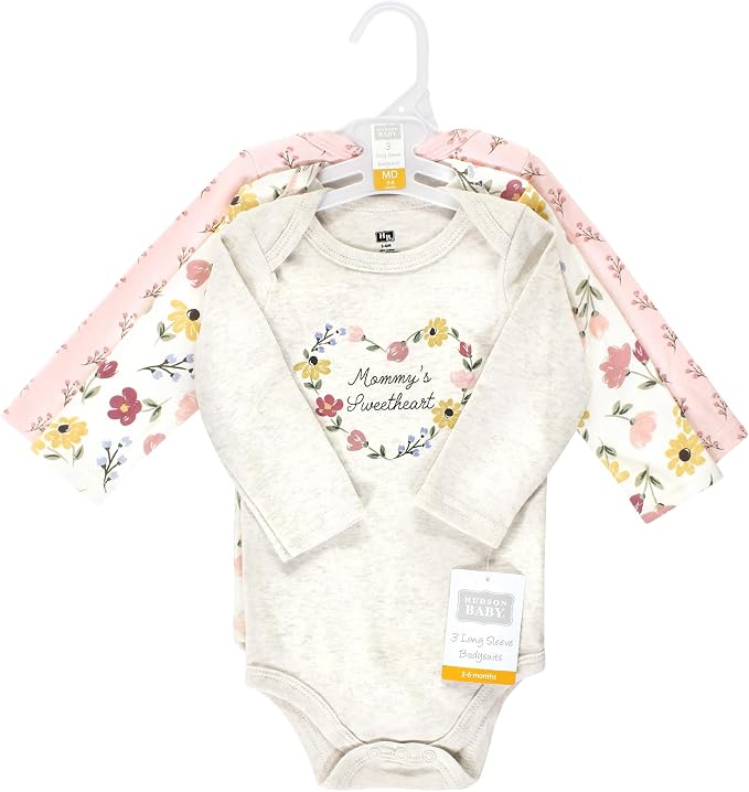 Hudson Baby Baby Girls' Cotton Long-sleeve Bodysuits 3-pack - Image 2