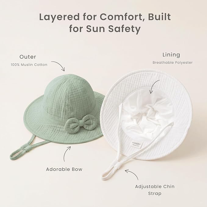 Konssy 2-Pack Muslin Baby Sun Hats - Image 6