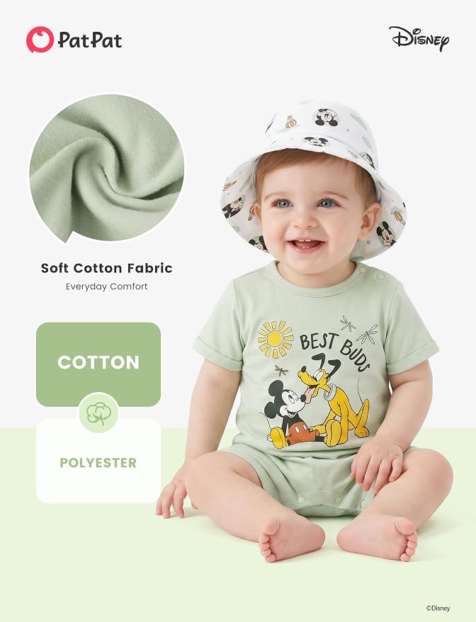 Disney Baby Boy's 2-Piece Romper and Sun Hat Outfit Set Newborn to Infant - Image 4
