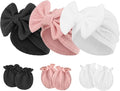 Newborn Baby Hats and Mittens Set Infant Bow Beanie Cap Toddler Gloves Newborn by AQOKKA