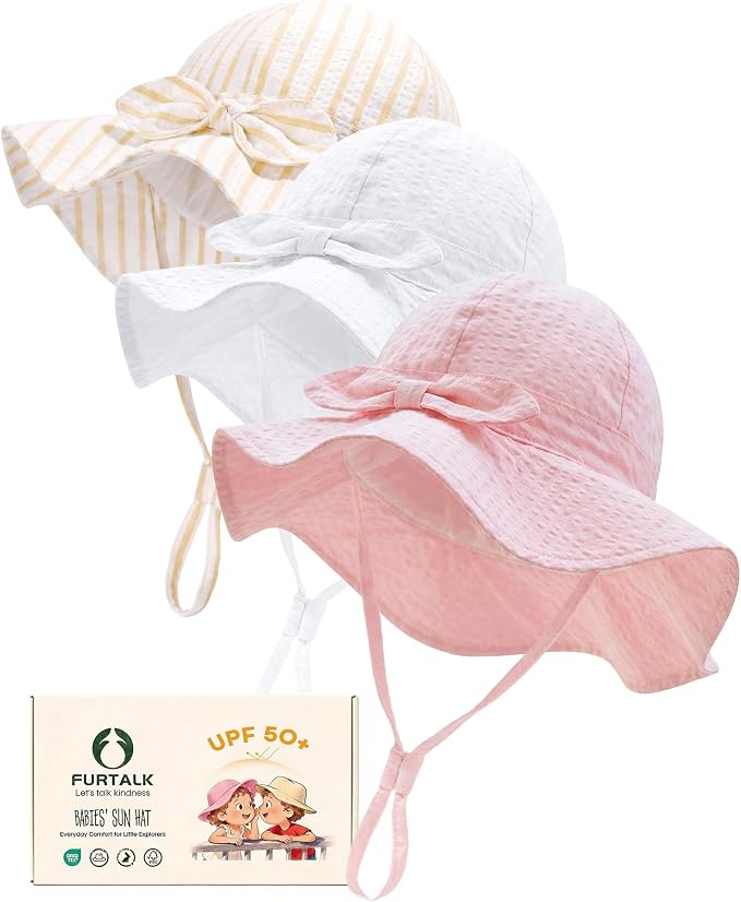 FURTALK 3 Pack Baby Sun Hat Toddler Beach Hat Girls UPF 50+ Wide Brim Infant by FURTALK