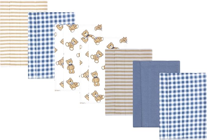 Luvable Friends Hudson Baby Flannel Burp Cloths 7pk, Dapper Bear by Luvable+Friends