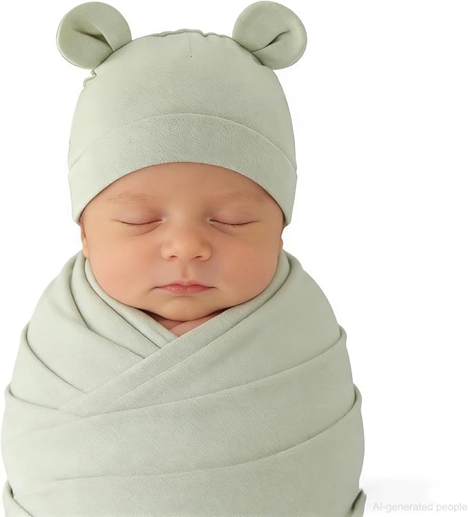 Unisex Baby Swaddle Wrap with Hat Set - Image 2