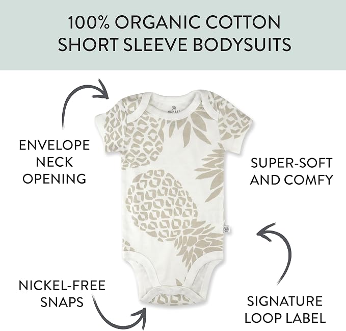 HonestBaby baby-girls 5-pack Short Sleeve Bodysuits One-piece 100% Organic - Image 3