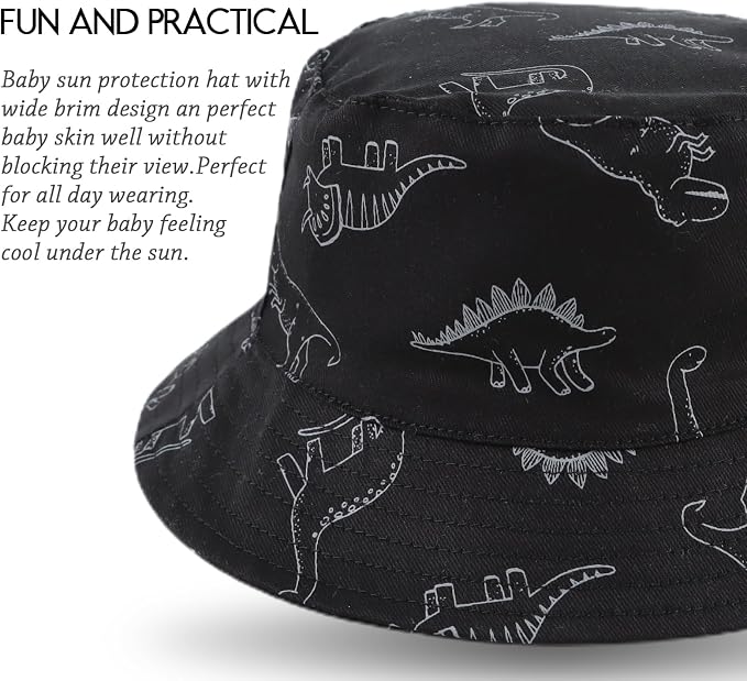 JANGANNSA Dinosaur Baby Boys Sun Hat Cotton Toddler Girls Bucket Hats Summer - Image 3