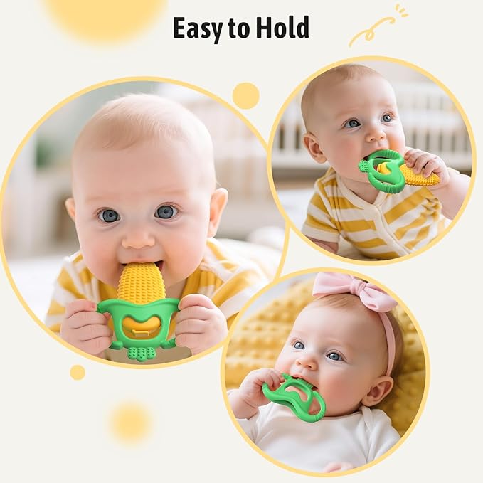 akolik Baby Teething Toys, Baby Frozen Teething Relief, BPA Free Infant Chew Toys Newborn Accessories, Cold Freezer Teethers for Babies 0-3-6-9-12 Months Old Boys Girls(Corn C)