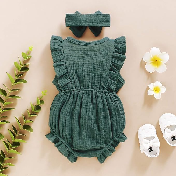 YOUNGER TREE Toddler Baby Girl Ruffled Sleeveless Romper Casual Summer Jumpsuit - Image 3