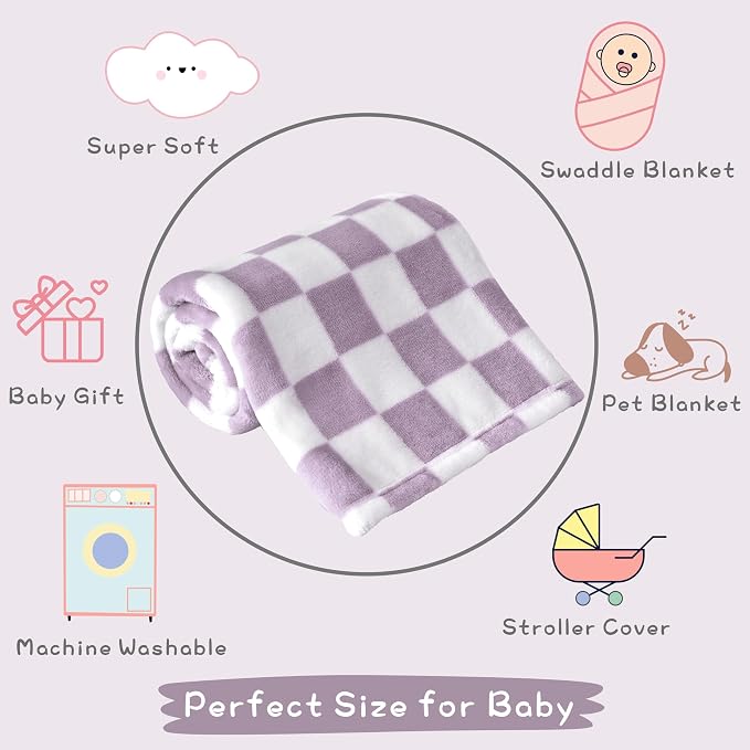 Yurhap Checkered Baby Blanket Fleece Baby Blankets - Image 7
