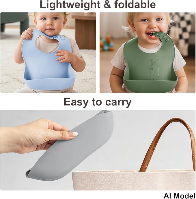 Set of 3 Silicone Bibs for Babies Toddler, Soft Adjustable Bibs for Baby Girl - Image 10