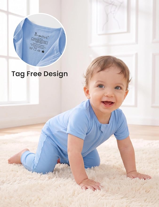 Jimonda Baby Romper Short Sleeve Cotton Pajamas 2-Way Zipper - Image 3