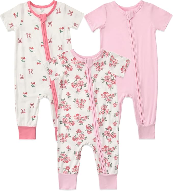 Aablexema Baby Short Sleeve Footless Pjs Zipper Romper 3-Pack | Soft Breathable by Aablexema