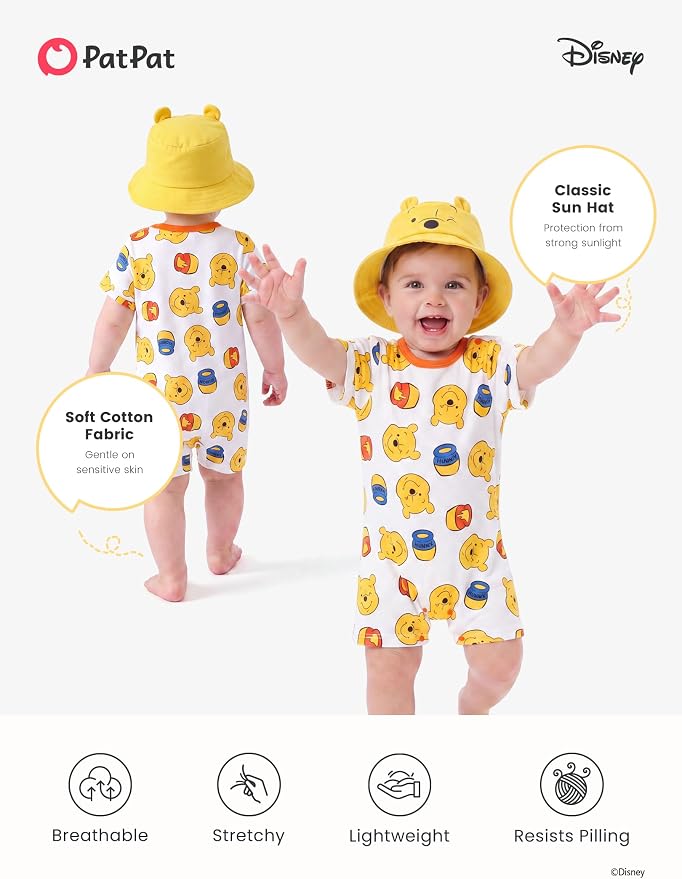 Disney Baby Boy's 2-Piece Romper and Sun Hat Outfit Set Newborn to Infant - Image 5