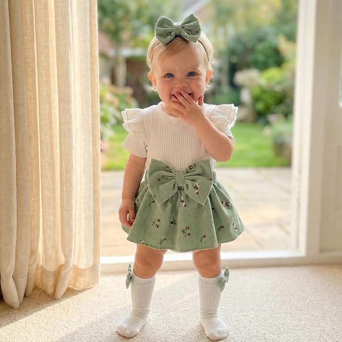 Giraropa Newborn Baby Girl Clothes Smocked Bubble Romper Dress + Socks + - Image 2