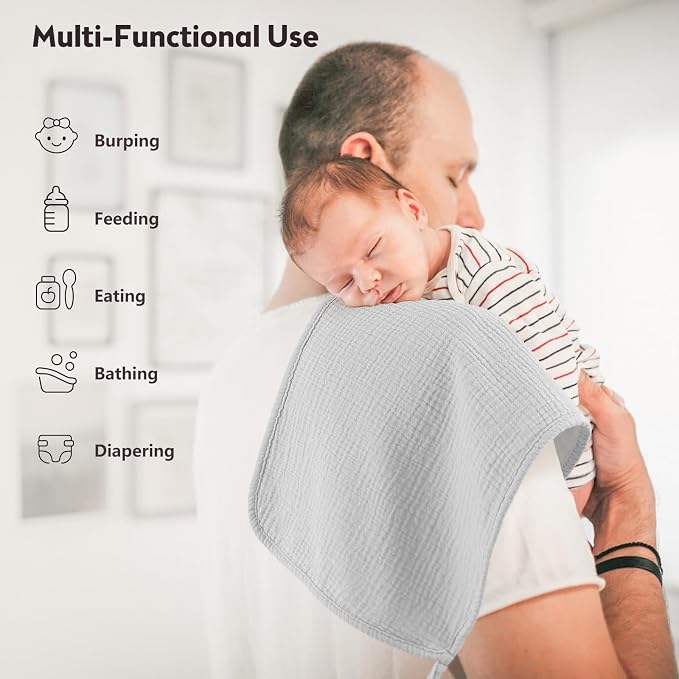 Bearmoss 10 Pack Muslin Burp Cloths, Newborn Essentials Large Extra Washcloths - Image 3
