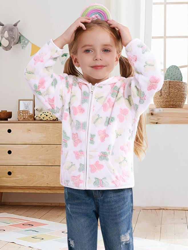Toddler Baby Girl Fleece Jackets Fall Clothes Hooded Zip Fuzzy Coats - Image 4