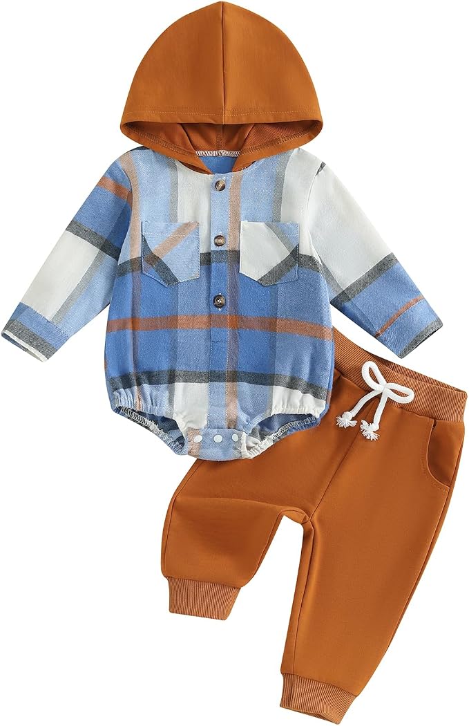Douhoow Infant Baby Fall Clothes Boy Girl Plaid Hoodie Sweatshirt Romper by DouhoowBabyKidsClothes