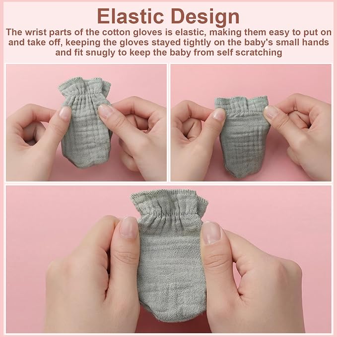 Chicingyou Muslin Baby Mittens for Newborn 100% Cotton No Scratch Boho/Mallard - Image 4