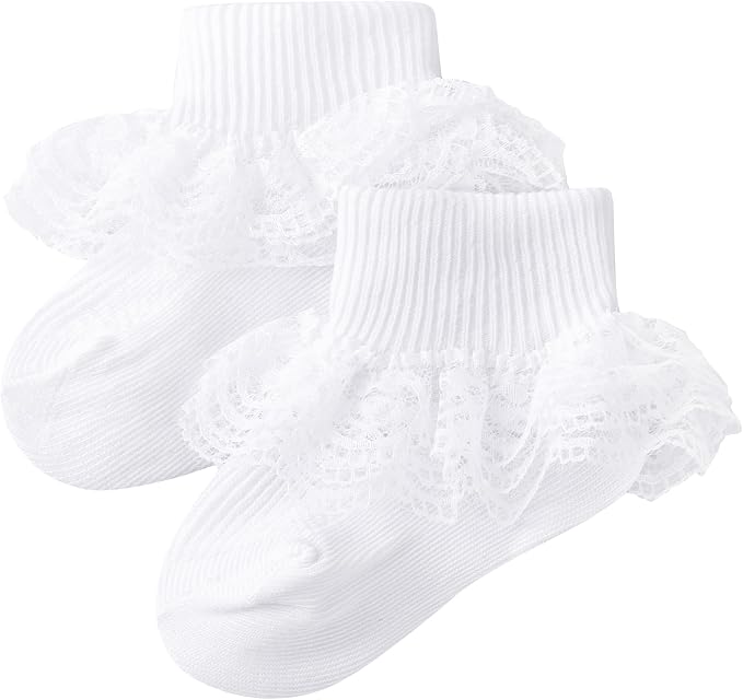 Methee ​Baby Girls Ruffle Socks, Infant Girls Double Lace Frilly Socks Newborn by Methee