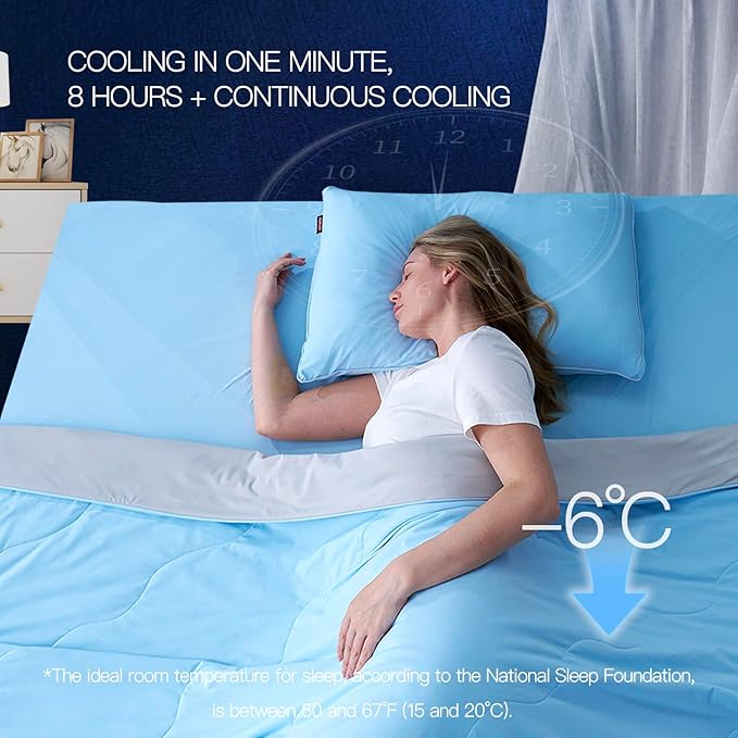 Momcozy Life CoolMurm Cooling Comforter for Hot Sleepers, King/Cali King 106"x90" Soft Breathable Pregnancy Cooling Blanket, 3-Second Cooling, 8 Hours+ Stay Cool All Night, Grey Sky Blue
