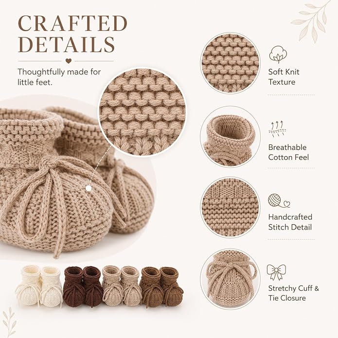 gisgfim 4 Pairs Knitted Baby Booties Newborn Walking Shoes Cotton Bootie Cozy - Image 3