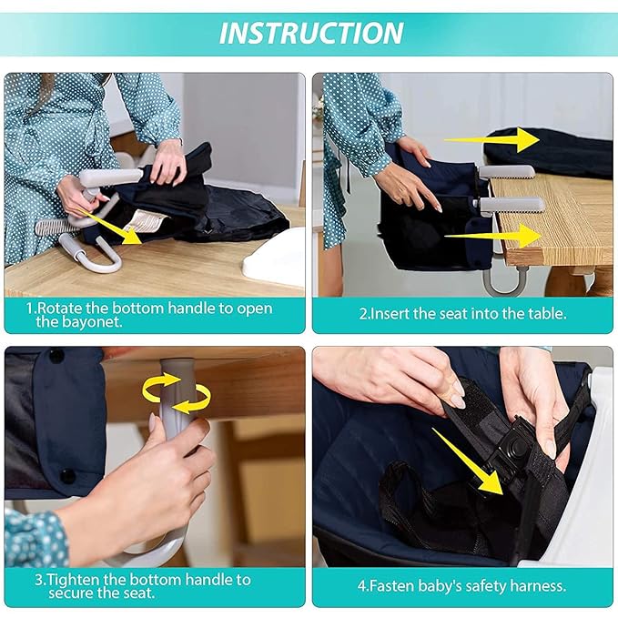 Hook On High Chair, Fast Table Clip-on High Chair, Fold-Flat Storage, Portable Baby Feeding Seat with Dining Tray for Travel Outside