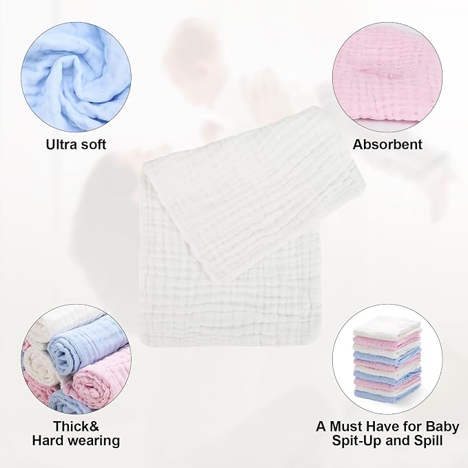 10 Pack Muslin Burp Cloths - Image 7