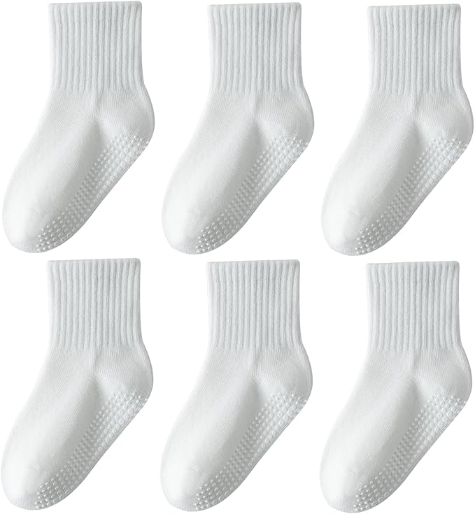 Toddler Grip Socks with Non-Slip Unisex Baby Stripe Crew Cotton Socks | Retro by Wamvp