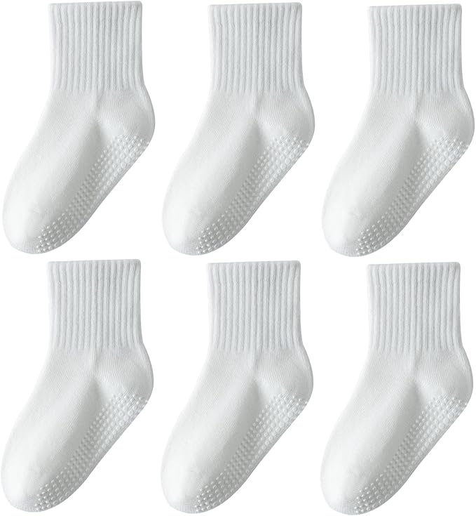 Toddler Grip Socks with Non-Slip Unisex Baby Stripe Crew Cotton Socks | Retro by Wamvp