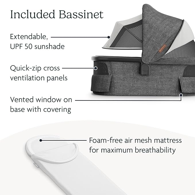 UPPAbaby Vista V3 Stroller + Bassinet V3 - Convertible Single-To-Double Stroller System- Bassinet, Toddler Seat, Bug Shield, Rain Shield Included-Greyson (Charcoal Mélange/Carbon Frame/Saddle Leather)