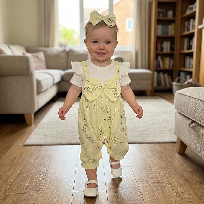 YINGISFITM Newborn Baby Girl Summer Clothes Short Sleeve Bubble Romper Bow - Image 3