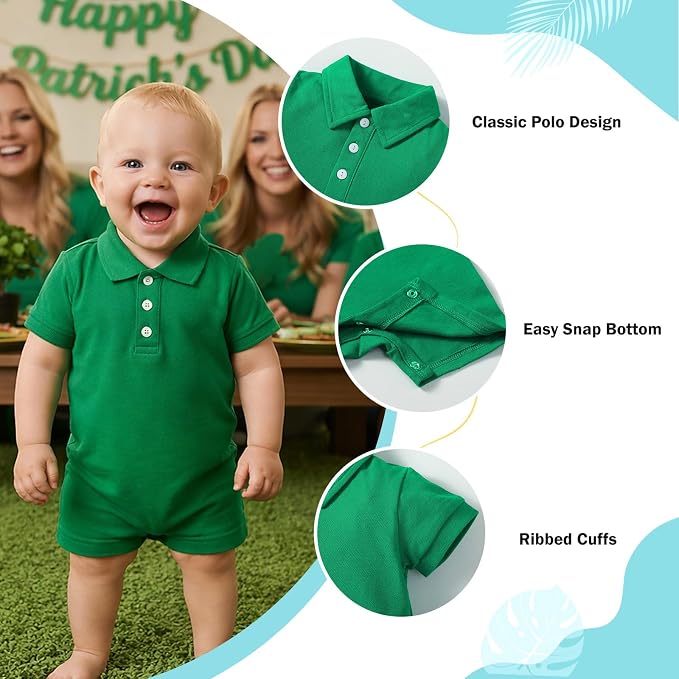 DEFAHN Baby Boy Polo Romper Short Sleeve Collared One-Piece Outfit 0-24M - Image 2