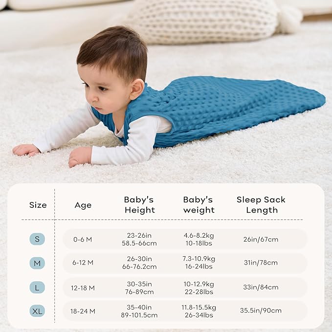 Fleece Baby Sleep Sack 6-12 Months with Plush Dots 1.5 Tog Baby Wearable Blanket with 2-Way Zipper Warm Sleeping Sack for Toddler Infant Newborn - Medium, Sky Blue