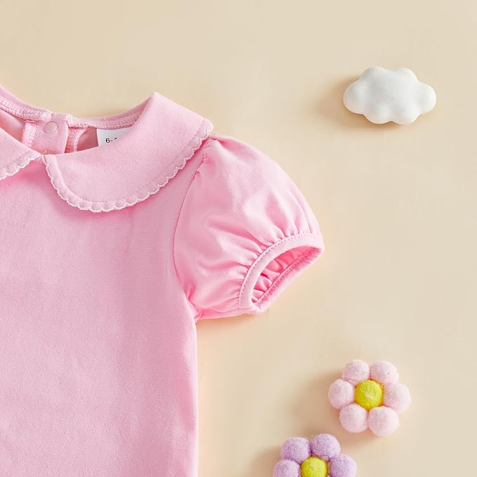 Baby Boy Girl Bubble Romper Short Sleeve Collar Summer Bodysuit - Image 5