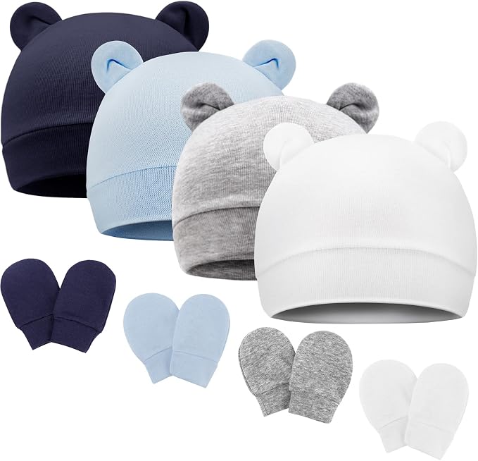 BQUBO Newborn Baby Bear Ears Hats and Mittens Sets Preemie Cotton Caps Baby Boy by DRESHOW
