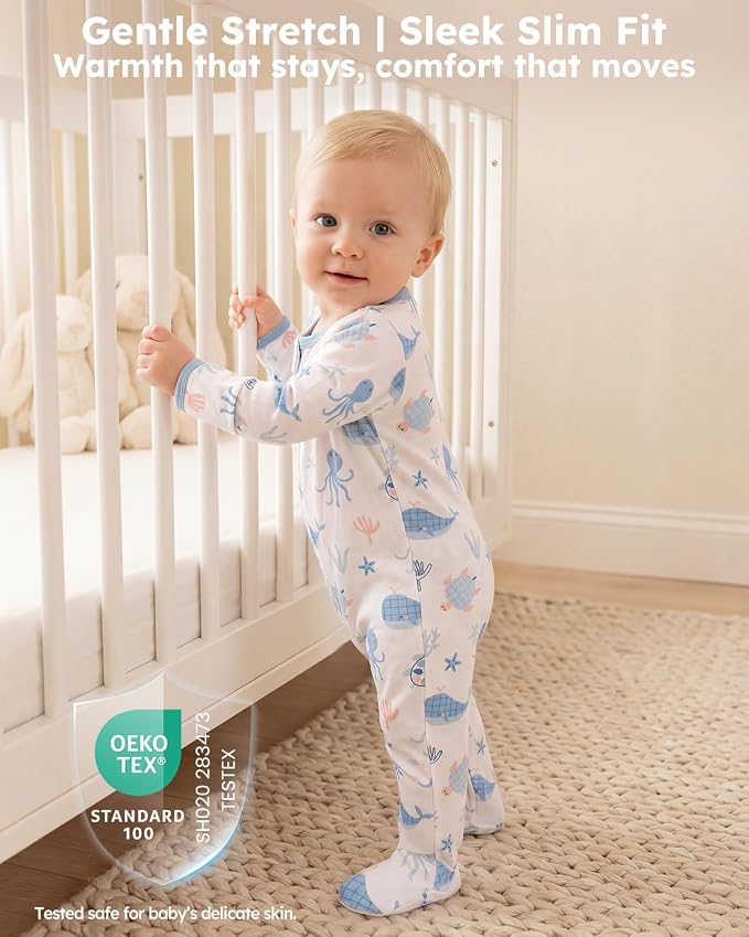 Baby Sleepers 100% Cotton Footie Pajamas, Newborn 0-3 3-6 6-9 Months - Image 6