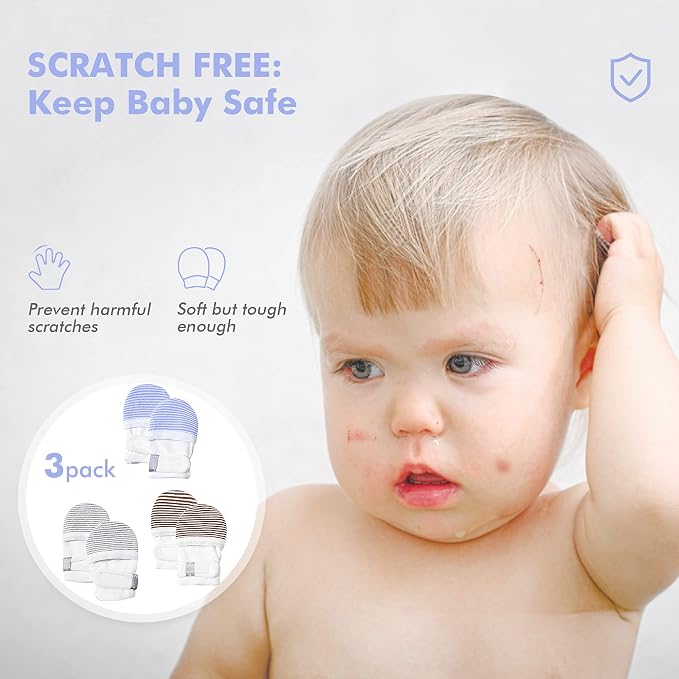Baby Newborn No Scratch Mittens Stay On, 100% Cotton Adjustable 0-12M | Soft - Image 2