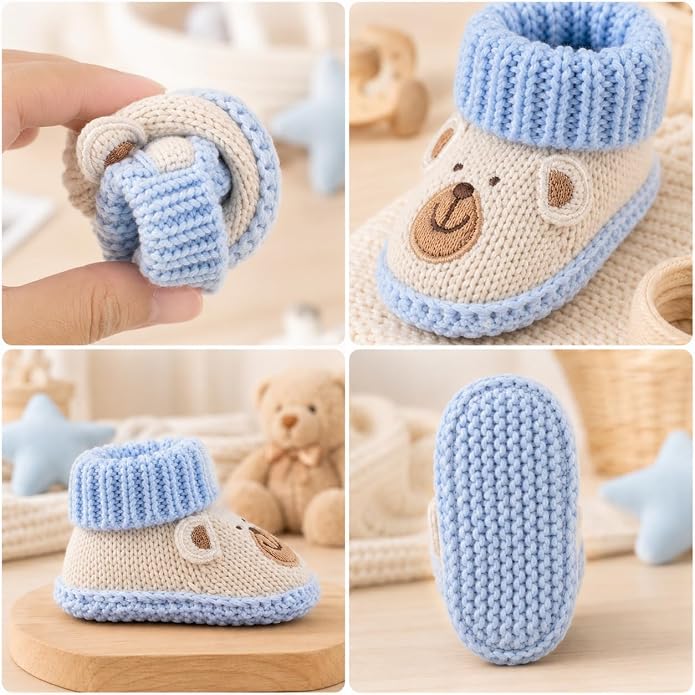 2 Pairs Baby Booties Newborn First Walkers Cozy Shoes Warm Knit Soft Booties - Image 8